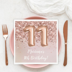 Serviette En Papier Fête d'anniversaire de 11 ans pour fille en or ros