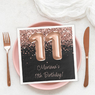 Serviette En Papier Fête d'anniversaire de 11 ans Rose Gold Black