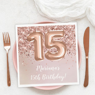 Serviette En Papier Fête d'anniversaire de 15 ans pour fille en Rose G