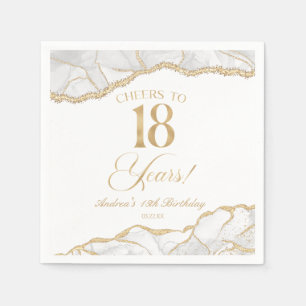 Serviette En Papier Fête d'anniversaire de 18 ans en Agate et Or Blanc