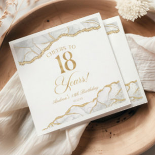 Serviette En Papier Fête d'anniversaire de 18 ans en Agate et Or Blanc