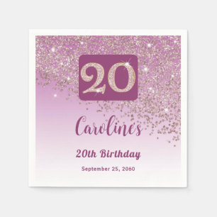 Serviette En Papier Fête d'anniversaire de 20 ans paillettes Rose Gold