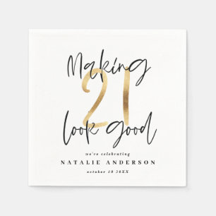 Serviette En Papier Fête d'anniversaire de 21 ans en or