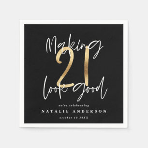 Serviette En Papier Fête d'anniversaire de 21 ans en or