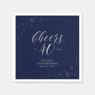 Serviette En Papier Fête d'anniversaire de 40 ans Argent et Bleu Marin