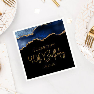 Serviette En Papier Fête d'anniversaire de 40 ans Chic Agate Geode Ble