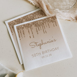 Serviette En Papier Fête d'anniversaire de 50 ans Chic Gold Glitter Dr