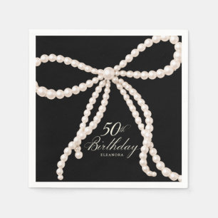Serviette En Papier Fête d'anniversaire de 50 ans Cocktail noir blanc