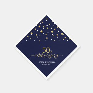 Serviette En Papier Fête d'anniversaire de 50 ans moderne or et bleu m