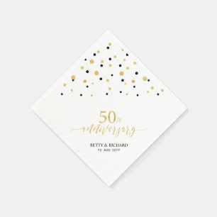 Serviette En Papier Fête d'anniversaire de 50 ans Or et Noir Moderne
