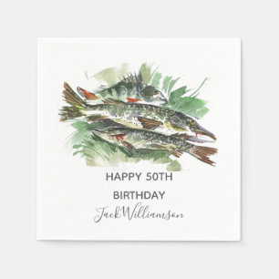 Serviette En Papier Fête d'anniversaire de 50 ans Pêche à la pêche