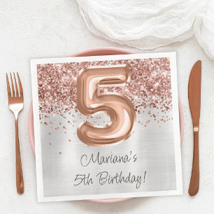 Serviette En Papier Fête d'anniversaire de 5 ans Rose Gold Argent