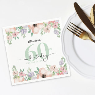 Serviette En Papier Fête d'anniversaire de 60 ans aux fleurs pastel él