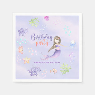 Serviette En Papier Fête d'anniversaire de 6 ans de la fille sirène
