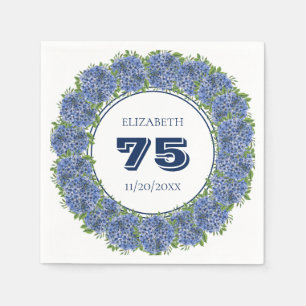 Serviette En Papier Fête d'anniversaire de 75 ans aux Hortensias Bleus