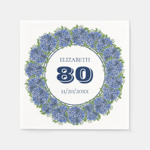 Serviette En Papier Fête d'anniversaire de 80 ans aux Hydrangeas Bleus