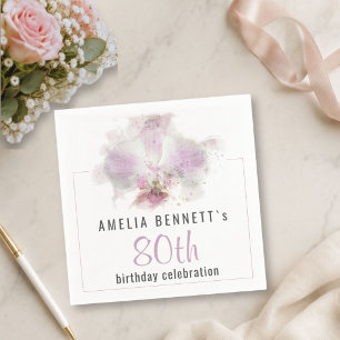 Serviette En Papier Fête d'anniversaire de 80 ans avec orchidée rose a