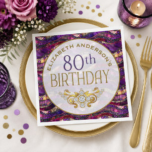 Serviette En Papier Fête d'anniversaire de 80 ans Purple et Gold Strat