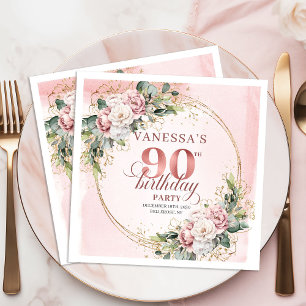 Serviette En Papier Fête d'anniversaire de 90 ans Élégante Boho Rose P