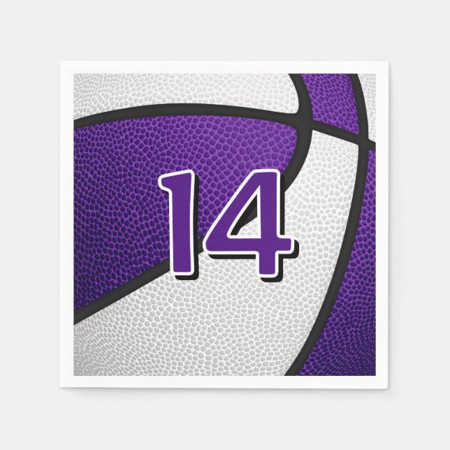 Serviette En Papier fête d'anniversaire de basket blanc violet (Devant)