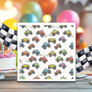 Serviette En Papier Fête d'anniversaire de camions monstres amusants