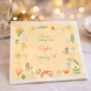 Serviette En Papier fête d'anniversaire de chats et fleurs mégalithiqu