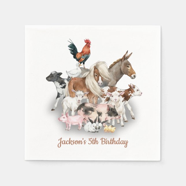 Serviette En Papier Fête d'anniversaire de Farm Animaux Barnyard (Devant)