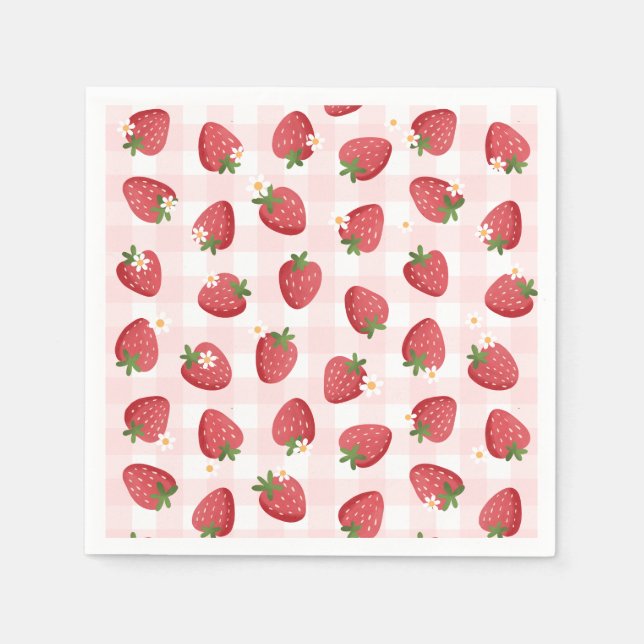 Serviette En Papier Fête d'anniversaire de fraises (Devant)