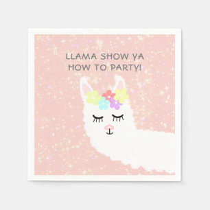 Serviette En Papier Fête d'anniversaire de la Cute Llama Floral Blush