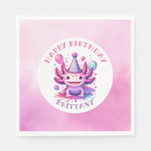 Serviette En Papier Fête d'anniversaire de la fille Axolotl rose et vi