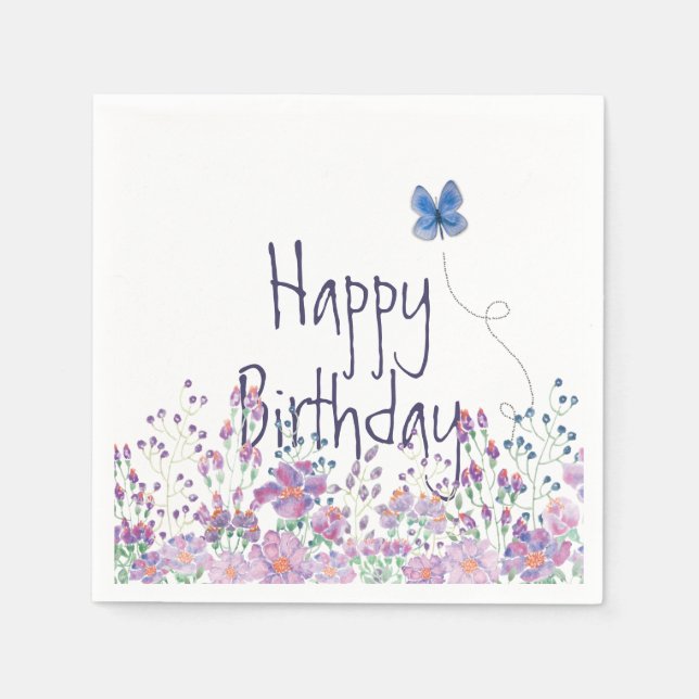 Serviette En Papier Fête d'anniversaire de la frontière florale (Devant)