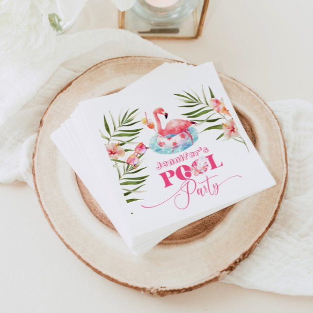 Serviette En Papier Fête d'anniversaire de la piscine Gilr rose flamin (Créateur téléchargé)
