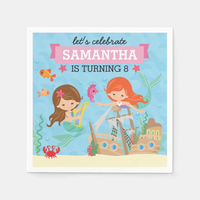 Serviette En Papier Fête d'anniversaire de la sirène (Devant)