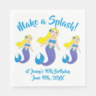 Serviette En Papier Fête d'anniversaire de la Sirène de natation