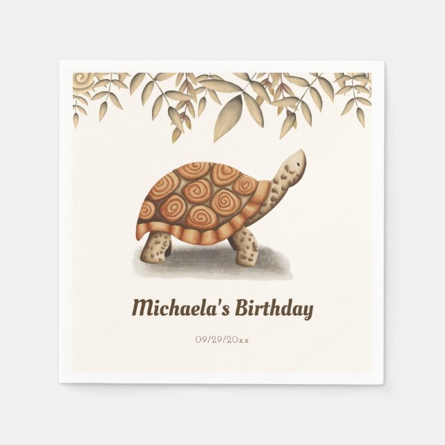 Serviette En Papier Fête d'anniversaire de la Tortue Brown simple (Devant)