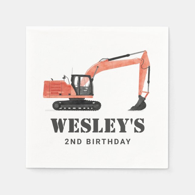 Serviette En Papier Fête d'anniversaire de l'excavatrice de véhicule d (Devant)