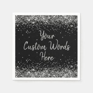 Serviette En Papier Fête d'anniversaire de mariage Noir et Argent Fête
