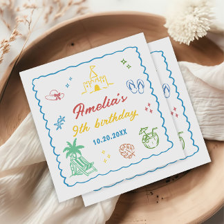Serviette En Papier Fête d'anniversaire de plage d'été tropicale 