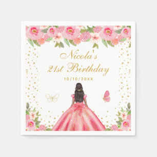 Serviette En Papier Fête d'anniversaire de princesse à la peau foncée