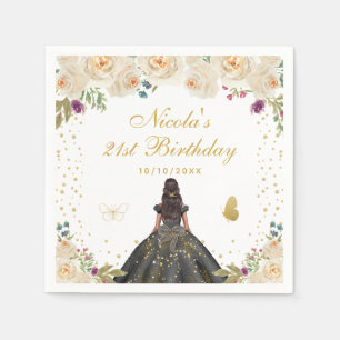 Serviette En Papier Fête d'anniversaire de princesse à la peau foncée 