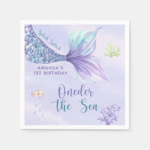 Serviette En Papier Fête d'anniversaire de sirène sous la mer Sirène