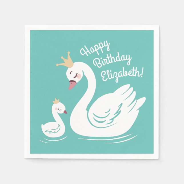 Serviette En Papier Fête d'anniversaire de Swan Turquoise (Devant)
