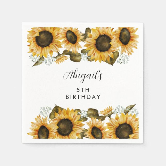 Serviette En Papier Fête d'anniversaire de tournesol rustique (Devant)
