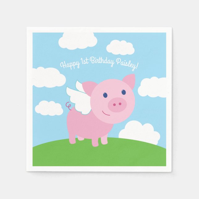 Serviette En Papier Fête d'anniversaire de vol de cochon (Devant)