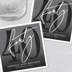Serviette En Papier Fête d'anniversaire des 40 ans Noir Moderne