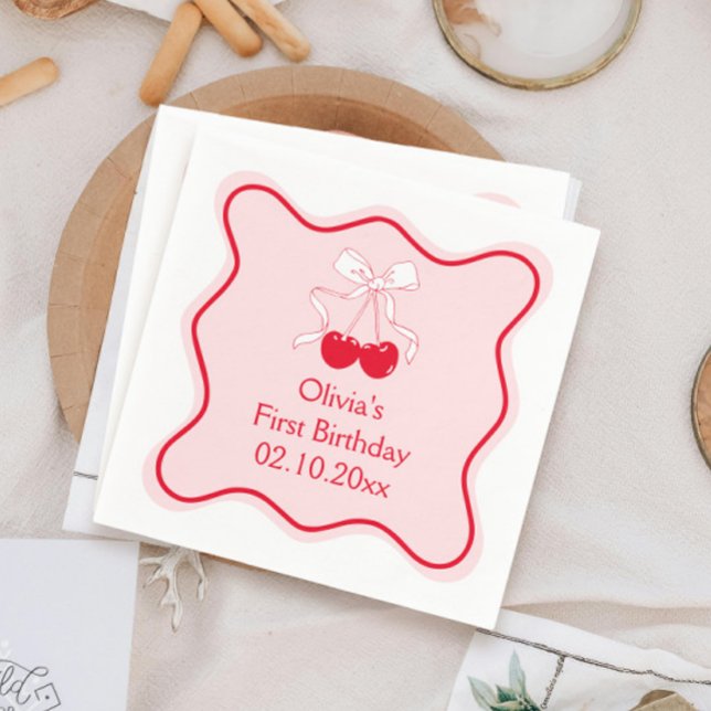 Serviette En Papier Fête d'anniversaire des cerisiers (Créateur téléchargé)