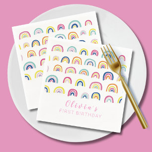 Serviette En Papier Fête d'anniversaire des filles arc-en-ciel pour la