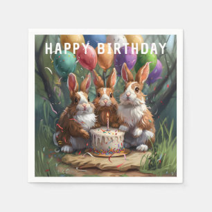Serviette En Papier Fête d'anniversaire des lapins de bois