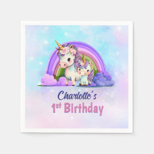 Serviette En Papier Fête d'anniversaire des licornes mignonnes 1 an