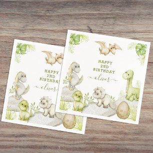 Serviette En Papier Fête d'anniversaire dinosaure aquarelle pour enfan